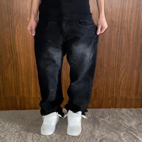 Calça Preta Wide Solta Masculina Jeans Balão Conforto Urbano