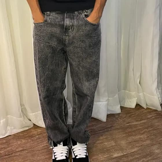 Calça Balão Jeans Masculina Baggy Largo Premium Lavagem Cinza Mandrake Style
