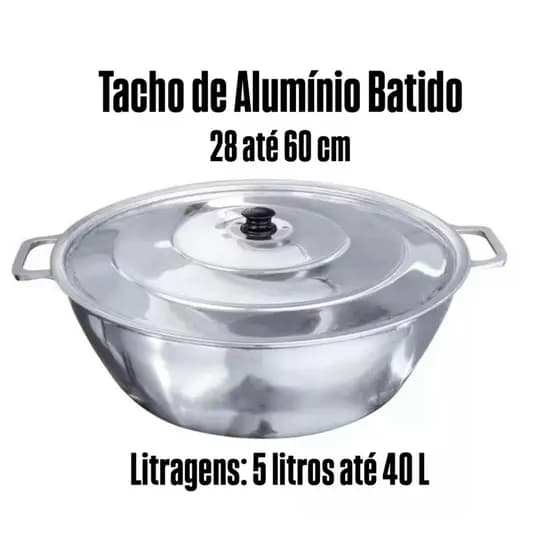 Tacho de Alumínio Fundido Polido com Tampa – Ferro Batido Ideal para Doces, Caldos e Cozinhas Grandes
