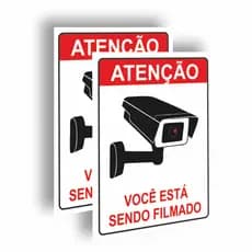 Placas Ambiente monitorado Monitoramento 24 horas Plaquinhas Voce esta sendo filmado com Dupla Face