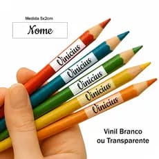 150 Etiquetas Escolares Personalizadas para Lápis e Cadernos - Branco ou Transparente