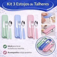 Kit Jogo Com 3 Estojos De Talheres Inox 9 Peças Para Marmita Premium