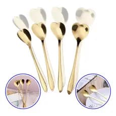 Kit 5 Colheres Aço Inox Dourada Heart Coração 13cm Classic