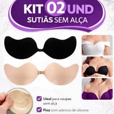 Kit 2 Sutiã Sutian Silicone Invisível Aumenta Volume Seios Peitos Premium (1 Bege + 1 Preto)