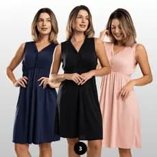 KIt 3 Camisola BOTÃO Amamentação Parto Vestido Maternidade Gestante Grávida Conforto Maternidade Mãe