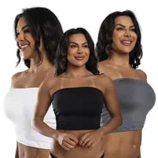 Kit 3 Cropped Top Faixa Liso Feminino Sem Alça Sem Bojo
