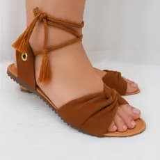 Sandália Feminina Rasteirinha Plana AMARRAÇÃO TORNOZELO Super Fácil de Calçar na Moda pra Você.