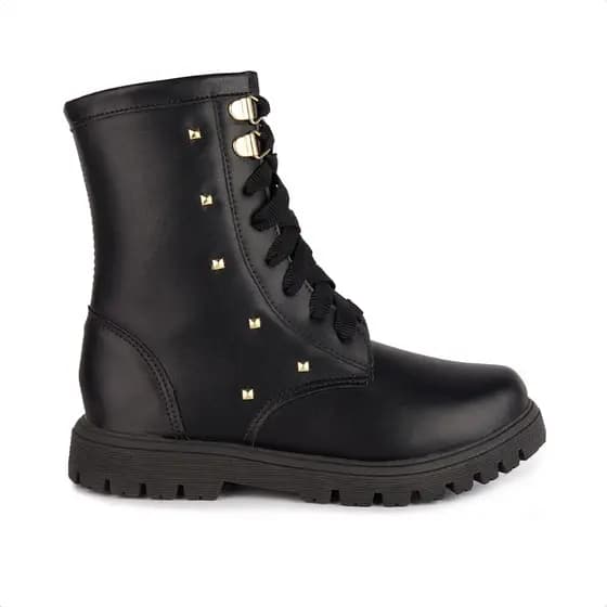 Bota Coturno Infantil Feminina Tratorada Tachas Douradas Zíper Menina Fashion