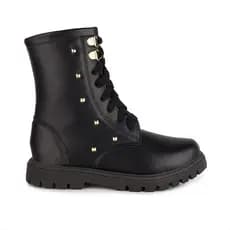 Bota Coturno Infantil Feminina Tratorada Tachas Douradas Zíper Menina Fashion