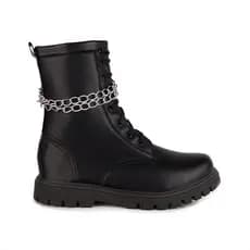 Bota Coturno Infantil Cano Alto Tratorada com Corrente Confortável e Zíper Lateral Menina Fashion
