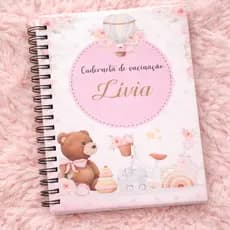 Caderneta Personalizada com Nome| Carteira de Vacina Bebê Ursinho| Caderneta Infantil Menina