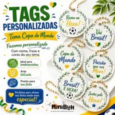 Tags Personalizadas Copa do Mundo Brasil Futebol Lembrancinha Festa Infantil Kit Tags Redondas Personalizadas