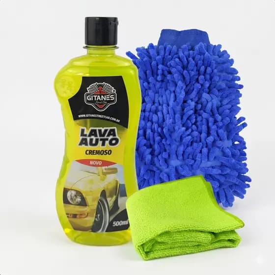 Shampoo Lava Auto 500ml + Luva Microfibra + Pano Toalha Flanela Microfibra Lavagem Automotiva Secagem Rápida Carro Moto