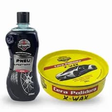 Kit Pneu Pretinho 500ml + Cera Polidora Cremosa 200g Carro Moto Automotivo
