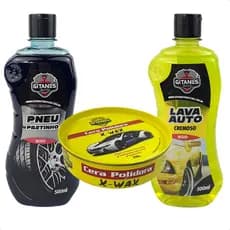 Kit Limpeza Automotiva Pretinho 500ml, Shampoo Lava Auto 500ml e Cera Polidora Cremosa 200g