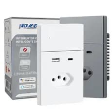 Interruptor Inteligente 4x2 Tomada Zigbee 20A USB 1 Tecla Tuya SA-WK NOVADIGITAL SAFIRA Full Press