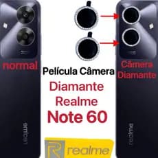 Kit 2pçs Película Câmera Diamonte Realme Note 60 Brilhente Anti Risco Protetor da Lente com Strass