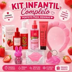 Kit Skincare Infantil Presente Menina 7 Itens Melancia Água Micelar + Sérum + Esfoliante + Tiara + Máscara Labial