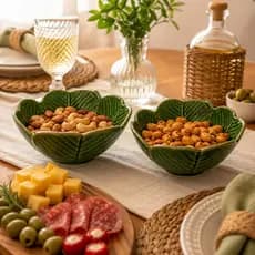kit Bowl Folha Cerâmica 13x7cm Wolff Verde Petisqueira Decorativa Porta Snacks Frutas Frete Grátis