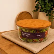 Pote Hermético Vidro 1,32L com Tampa de Bambu | Organizador de Cozinha Premium Frete Grátis