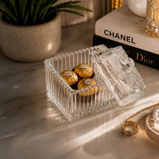 Potiche de Vidro Decorativo 7,5x7,5x7,5cm Porta Bombons Joias Cristal premiun