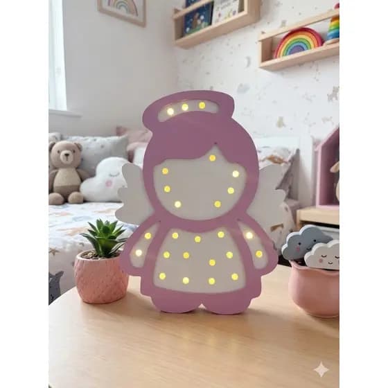 Luminária Anjinho Baby - Abajur LED Decorativo para Quarto de Bebê e Enxoval de Menina Decoração Quarto