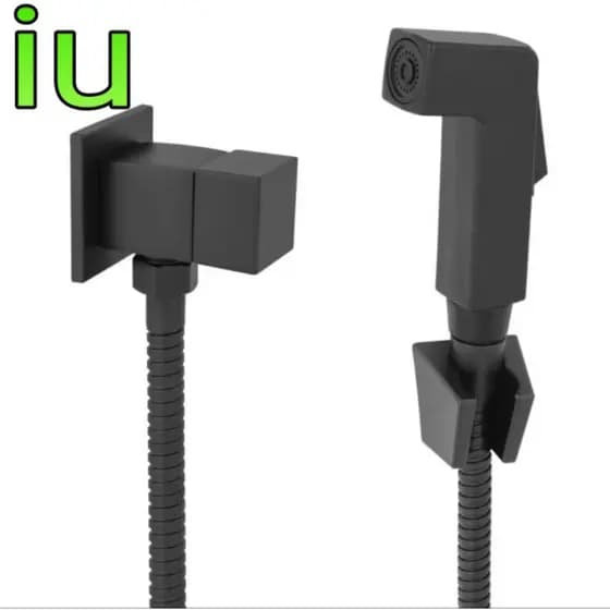 Ducha Higiênica Quadrada Super Luxo Em ABS Com Registro em Metal Completa 1¼ Volta Preto 15083B