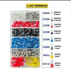 1250 Pcs Virolas De Fio Conectores Terminais Kit Variedade Virola Conector Cabo Isolado Pino Final AWG 15503
