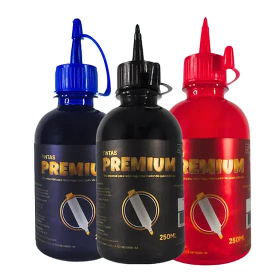 Kit 3 Tintas Para Marcador Quadro Branco Premium Pincel Raro 250ml Recarga Canetão Não Mancha Lousa Alta Durabilidade Es