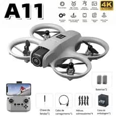 Drone A11 Mini 4K FPV Profissional, Dupla Câmera, Fluxo Óptico, Giro 360°, Quadricóptero com 2 Baterias