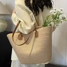 Bolsa de palha de grande capacidade para férias passeios praia moda bolsa de ombro tecida