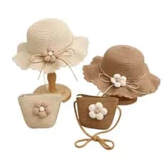Kit Chapéu de praia e bolsinha infantil menina