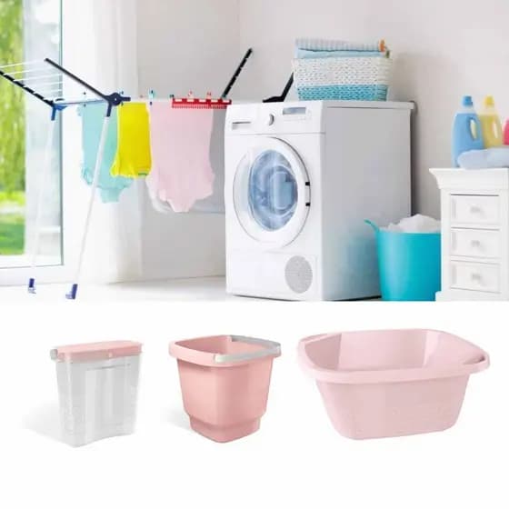 Kit Lavanderia Lava Roupas Com Bacia Balde E Porta Sabão Em Pó UZ Envio Imediato