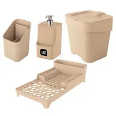 Organizador Pia Cozinha Uz – Kit 4 Peças com Lixeira, Escorredor Louças, Talheres e Detergente