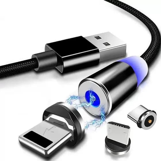 Cabo Usb Carregador Magnético Nylon  imâ Rápido 3 em 1 led V8 ,Tipo C, iPhone, Android