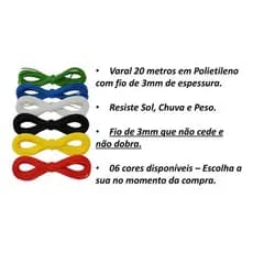 Varal De Roupas 20m C/ Fio 3mm  Resiste Sol, Chuva E Peso