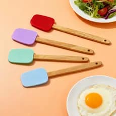 Kit4 Colher De Cozinha Com Cabo De Madeira E Ponta de Silicone Utensílio Prático Resistente,28CM