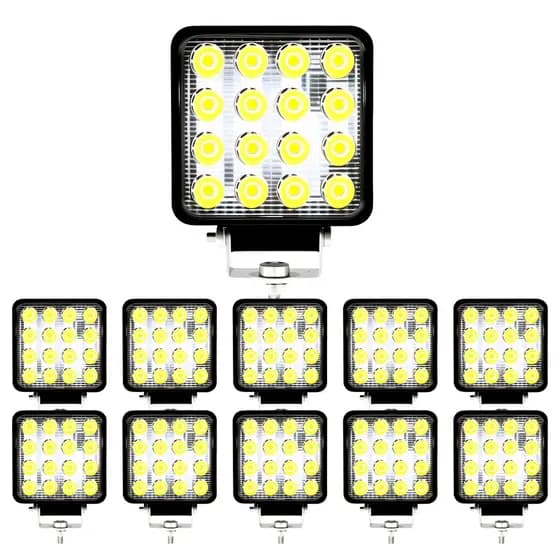 Kit 10 Farol Milha 16 Led 48w 12v/24v Quadrad Off-road 6000k