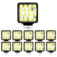 Kit 10 Farol Milha 16 Led 48w 12v/24v Quadrad Off-road 6000k