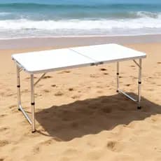 Mesa Dobrável de Alumínio 120x60cm com Tampo MDF e Alça para Camping