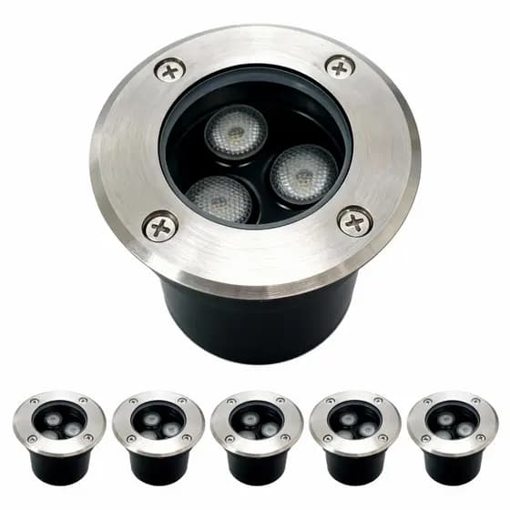 Kit5 Balizador Spot Led Embutir Chão Piso Jardim 3w Branco Quente Lâmpada Luminária Bivolt Blindado Prova D'água