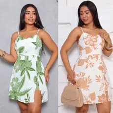 Macaquinho Short Saia Feminina Duna estampado e liso  Casual  e Elegante Decote em V Alça Fina