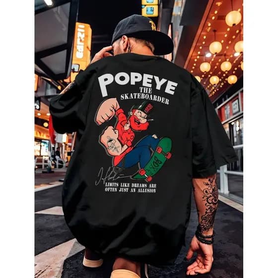 Camisa Camiseta Oversized Streetwear Popey Skate Treino Personagem Desenho Animado