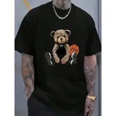 Camiseta Masculina Estampada Urso Basquete Camisa 100% algodão malha 30.1