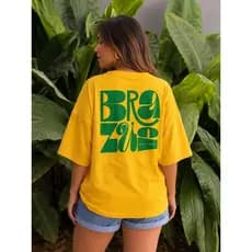 Camiseta Feminina Oversized Brasil Brazuca Estampa Tipográfica Copa
