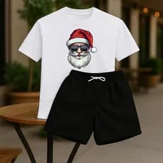 Kit Camiseta e Short Moletom Premium 100% Algodão Estilo Conforto Natal