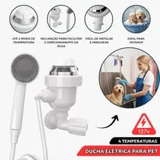 Ducha Pet Elétrica 127V 5500W Profissional com 4 Temperaturas e Mangueira Longa para Banho e Tosa