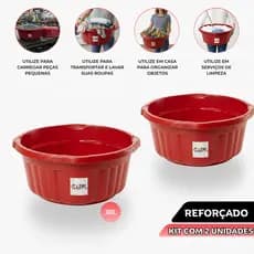 Kit 2 Bacias Plásticas Reforçadas 30L Amarela ou Vermelha Profissional Reforçada