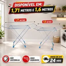Varal de Chão Grande 100% Alumínio Abas Dobrável Reforçado Portátil Resistente Lavanderia
