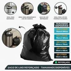 Sacos de Lixo Reforçados 20L 40L 60L 100L Diversos Tamanhos e Quantidades Alta Resistência